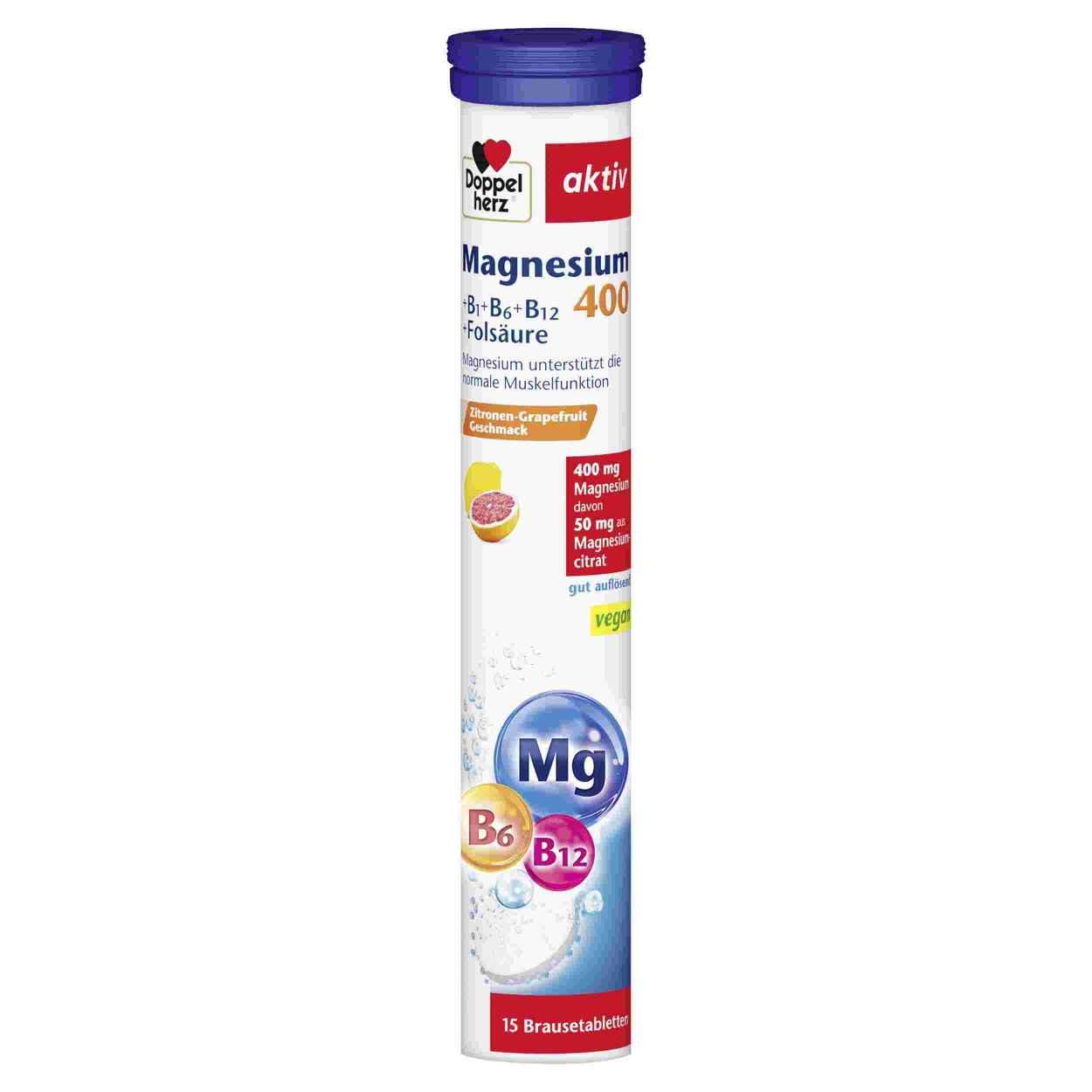 DOPPELHERZ Magnesium 400 + B-Komplex Brausetbl. 15 Tbl